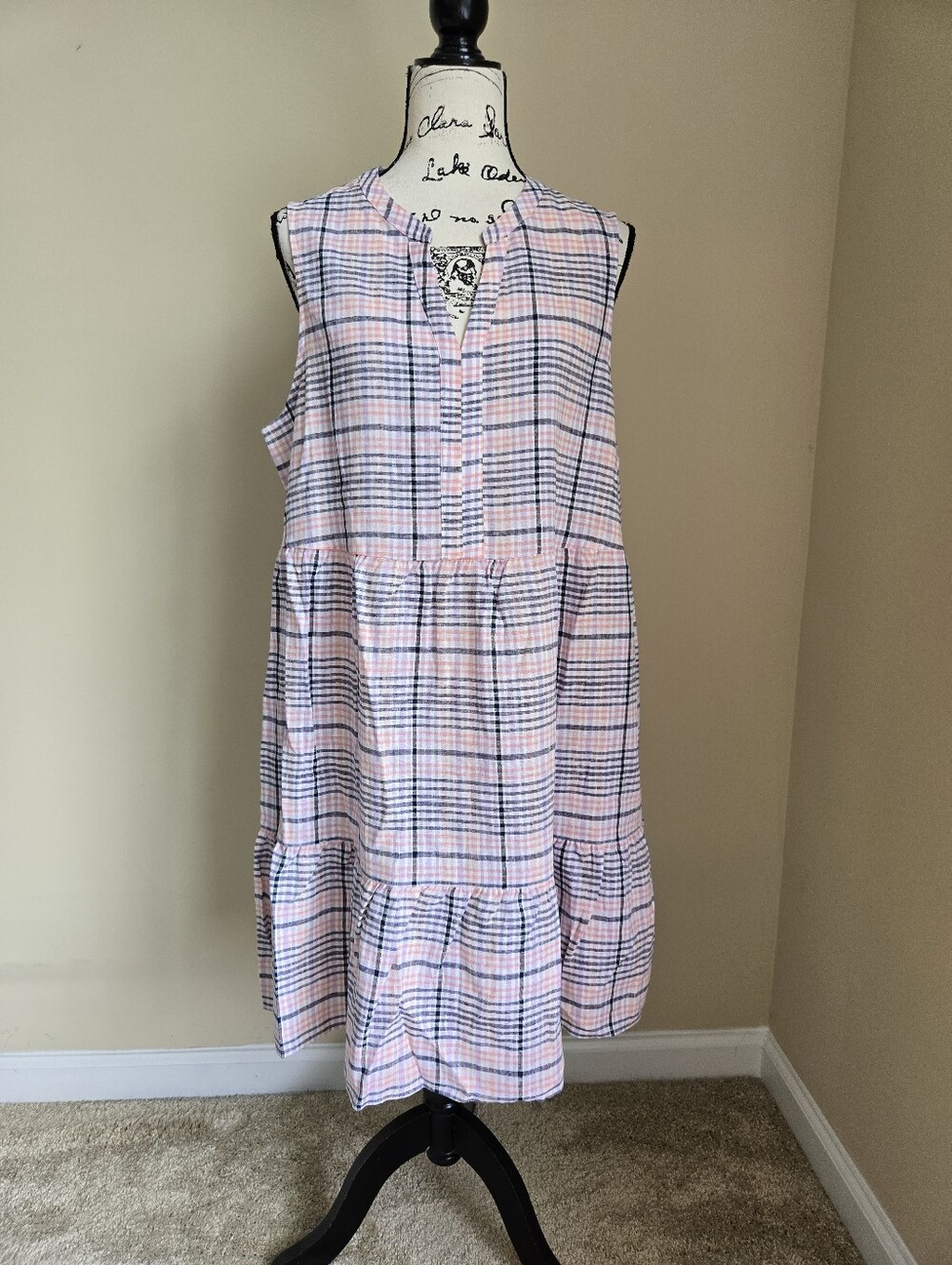 Carve Designs Nellie Linen Dress Womens XL Sleeveless Plaid